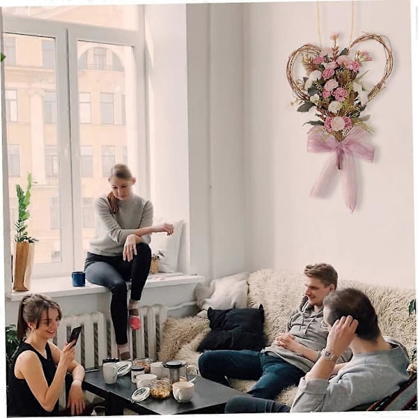 Keinotekoinen Kukka Sydänseppele Simulaatio Neilikka Seppele Seinäkoristeeksi Pinkki, Koriste