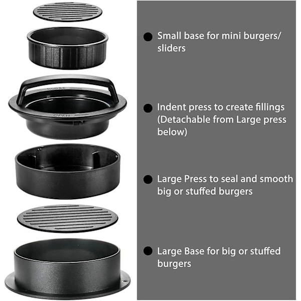 Ultimat 3-i-1 hamburgerpress - Skapa perfekta fyllda hamburgare med nonstick BBQ-papper