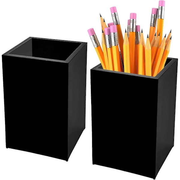 Svart akryl pennhållare mugg 2-pack, skrivbordstillbehörshållare, sminkborstförvaringslåda, modern design skrivbordsförvaringslåda för kontorsmaterial.