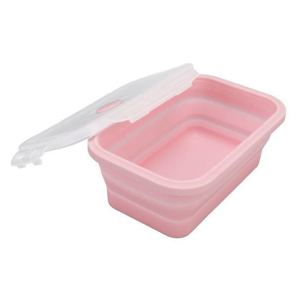 Hopfällbar silikonmatbehållare, temperaturbeständig, mikrovågsugnssäker lunchlåda, miljövänlig Bento-låda, 1200 ml, rosa