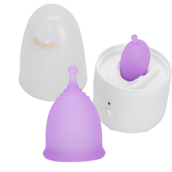 Gjenbrukbar menstruasjonskopp for kvinner Dame menstruasjonskopp rensemaskinsett (EU-plugg 110240V)(Renere menstruasjonskopp lilla sS)