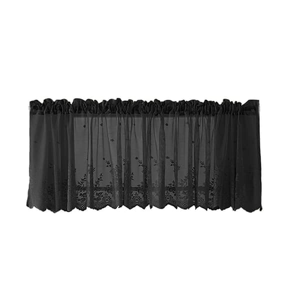 Polyester Romantisk Blomster Gardinkappe - Fint Håndværk - Bred Anvendelse - Vinduesbehandling Sort 130x41CM