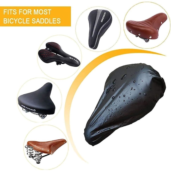 3-pack svart vanntett sykkelsete regntrekk med elastisk bånd, sykkelsalbeskyttelse