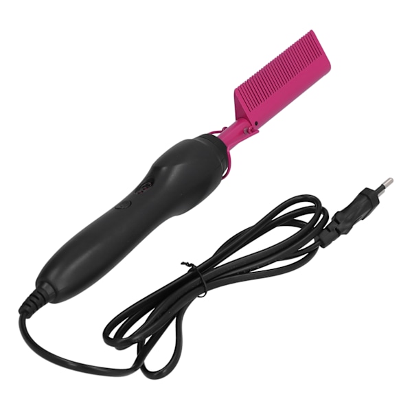 Multifunksjonell hårkam våt og tørr varm oppvarming krølling rettetang EU-plugg 120‑240V Rose Red