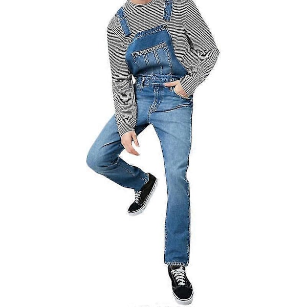 Herre Jeans Bukser Denim Snekkerbukser Overalls Arbeidsbukser Mørkeblå S