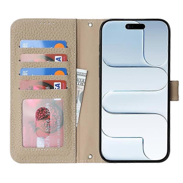 Compatible with iPhone Air Stand Case Litchi Texture Genuine Cowhide Wallet Case RFID Grey