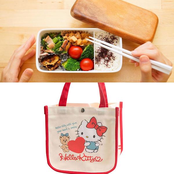 Bento taske i lærred med håndtag, bærbar, sød hundemønster frokostbokspose til skolearbejde, rød