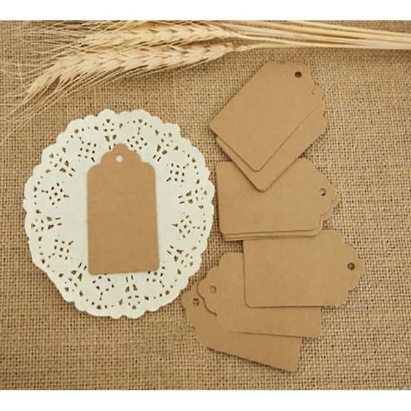100-pack Kraftpapper Etiketter - Hängande Etiketter med Naturlig Jute för Gåvor, Bröllop, Alla Hjärtans Dag 4,5*9,5cm