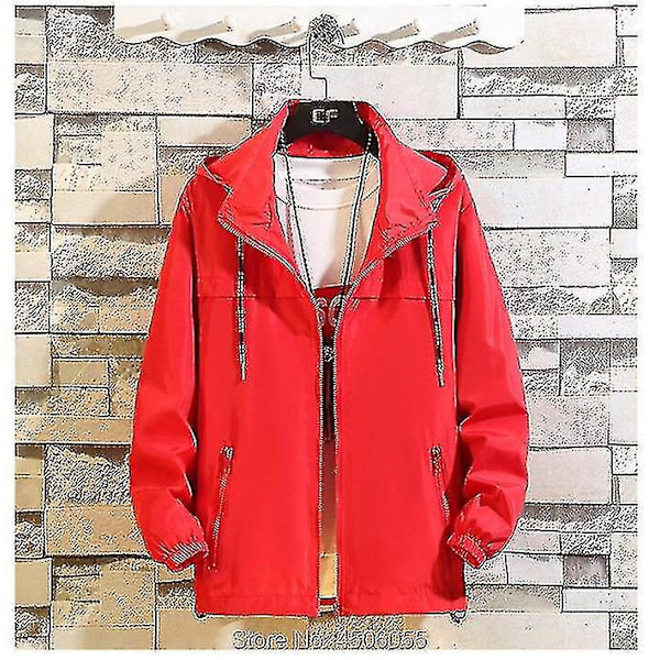 Herre Plus Size Forår Efterår Tynd Vindjakke Hætte Bomber Jakke Casual Sportswear XXL FARVE Rød