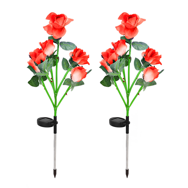 2PCS 6LED Solar Rose Light Vanntett Blomsterlys Landskap Hage Plen Dekorasjon Lys for GårdsplassRød