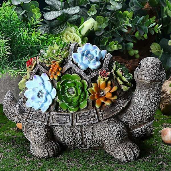 Solar Skildpadde Havefigur Skildpadde Statue Udendørs Dekor Vandtæt Resin Havepynt Skildpadde Skulptur Ornament med 7 LED'er til Terrasse Græsplæne Have Gar