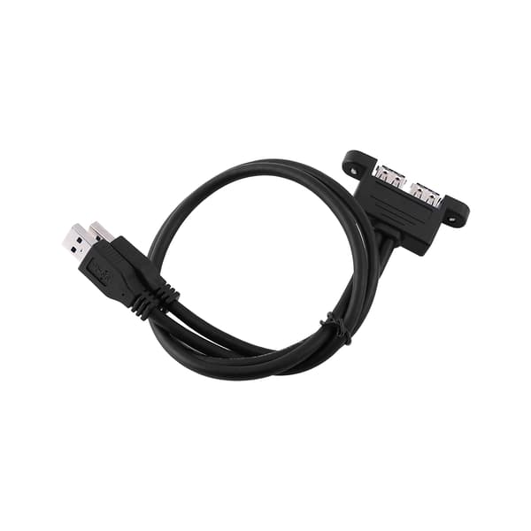 Kombineret dobbelt USB 3.0 han til hun forlængerkabel med skruemonteringshuller til panel