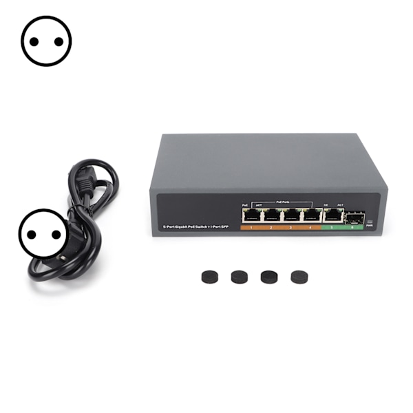 POE-switch 5-port Full Gigabit SFP optisk fibergrænseflade IEEE802.3af/at 65W netværksenhed 100‑240VEU-stik