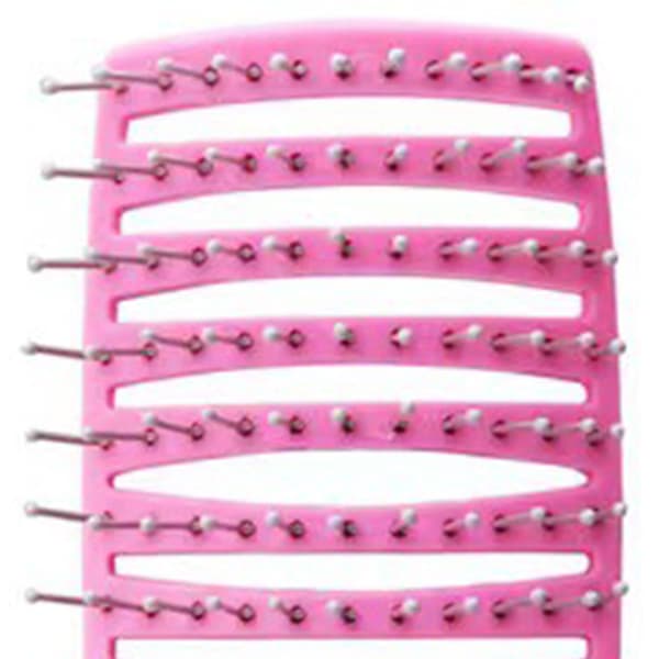 Rækkeventileret hårbørste med kugleformede børstehår, buet ventileret udredningsmassage styling hårbørste til mænd og kvinder, pink