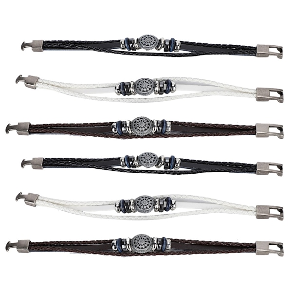 6 stk armbånd håndvevd delt skinn flettet PU herre- og dame retro armbånd 23 cm