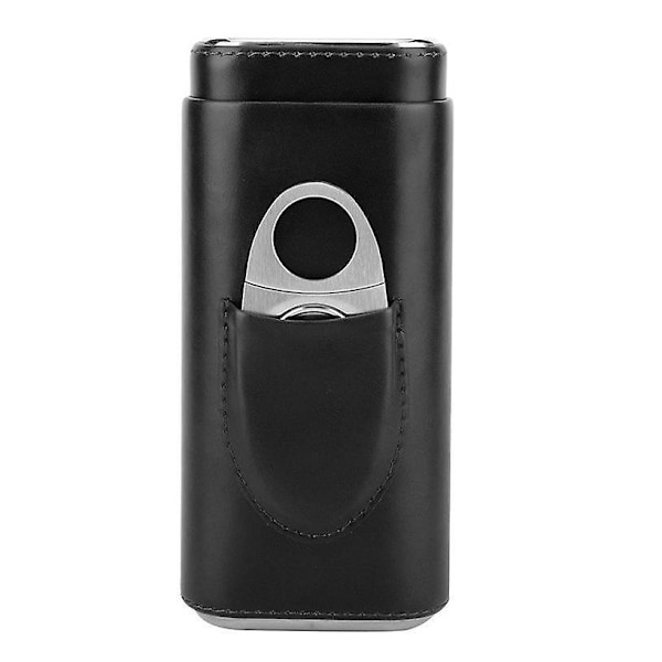 Portabel Läder Mini Cigarrlåda med Cedar Humidor - Rymmer 3 Cigarrer, Inkluderar Sax