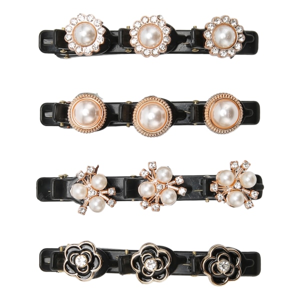 4 STK flettet hårklemmer Rhinestone Glitrende Elegant dekorativt hårnål Andnebbklemme for kvinner