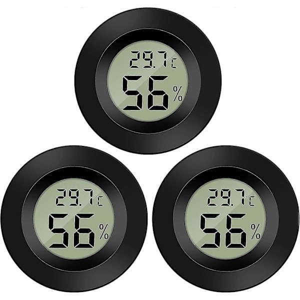 3 stk. Mini Digital LCD Termometer Hygrometer Temperatur Fugtighed Termometer Bærbar Termo Hygrometer Indikator til Kontor Køkken Humidorer Reptil