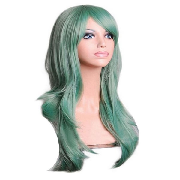Grön lång lockig peruk 70 cm bekväma andningsbara mesh Design lockig grön peruk för cosplayfest
