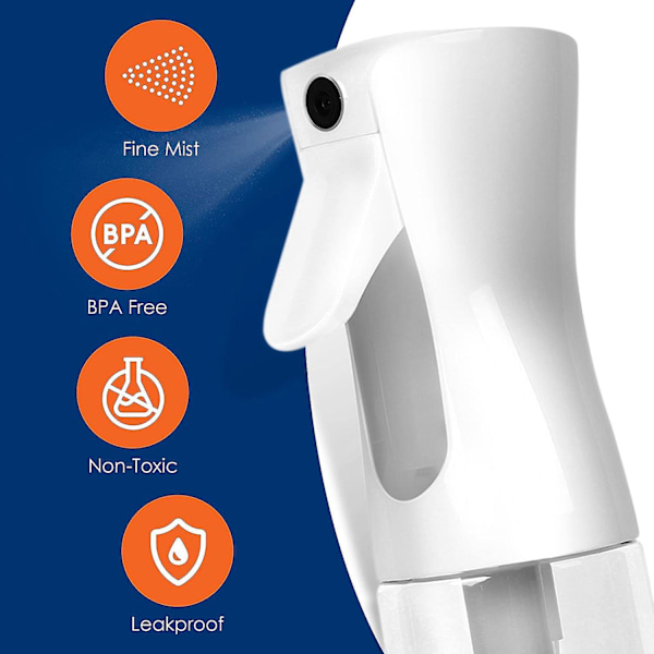 Kontinuerlig Sprayflaska, Hårmistspray, Vit, 3-pack, 500 ml, Ultrafin, Lösningsmedels- & BPA-fri Klar Plast, Trycksatt Sprayflaska