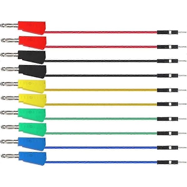 10 stk. Multimeter Testledninger, Banan Testledning Stabelbar Bananstik til Breadboard Han Jumperledninger, Ledningskabel med Clips