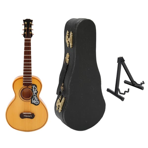 6.69in Miniatyr Gitarr Dekoration Hantverk Lindträ Mini Akustisk Gitarr med Ställ för Examensceremoni