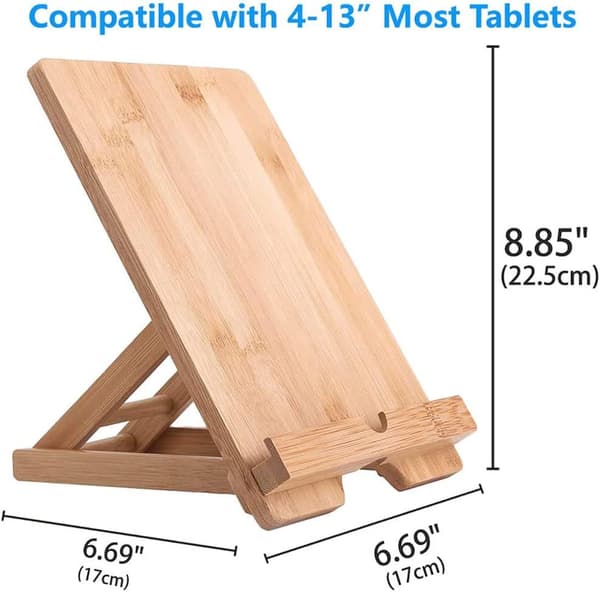 Tablet- og mobiltelefonholder i bambus til skrivebord, til iPhone, iPad, tablets og alle telefoner (3)
