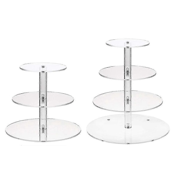Akryl 3/4 Vånings Tårtställ Display Rack - Transparent Rund för Fest Cupcakes 4 Lager