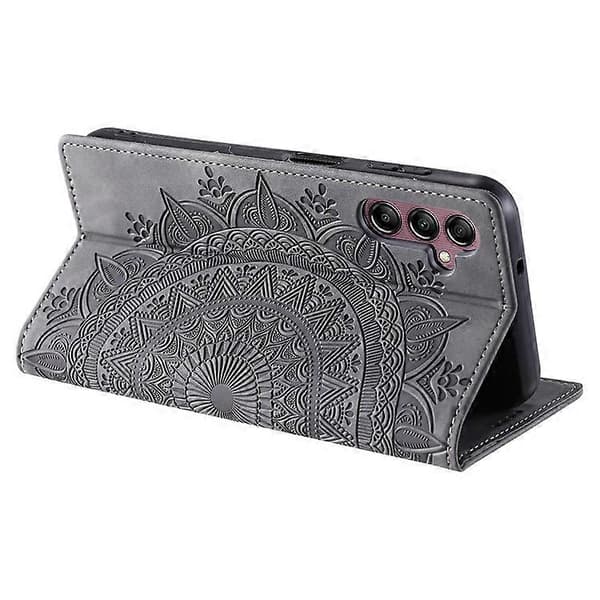 Kompatibel med Samsung Galaxy A55 5G Läderfodral Mandala Blomma Plånboksfodral Grey