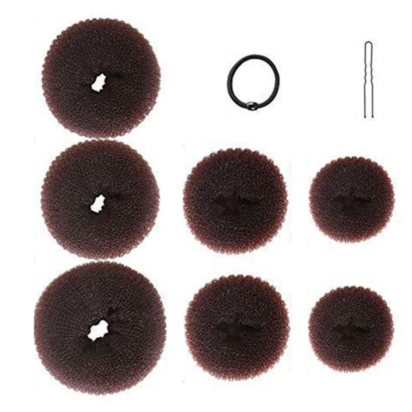 Hår Donut Bun Maker Set 7 delar Hårbulle Donut 10 delar Hårnålar och 5 delar Elastiska band Hårbulle Shaper Set