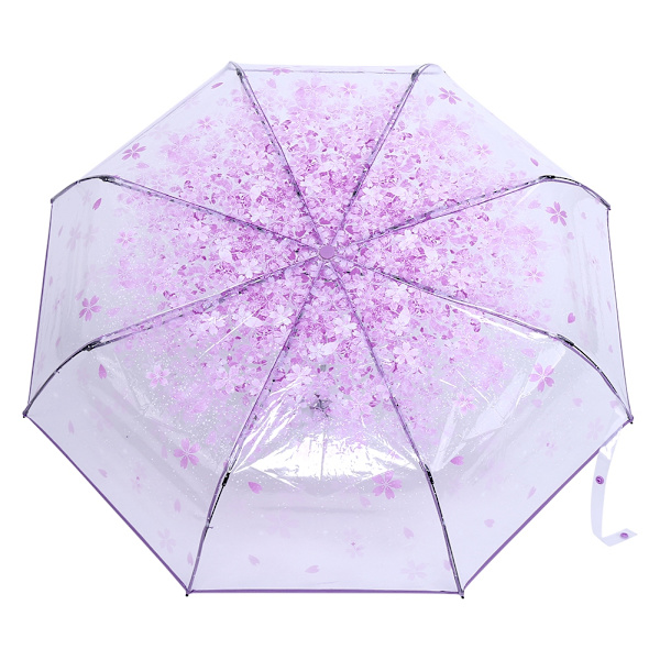 1 STK Transparent foldeparaply Moderigtig prinsesseparaply Cherry Blossom # Lys lilla