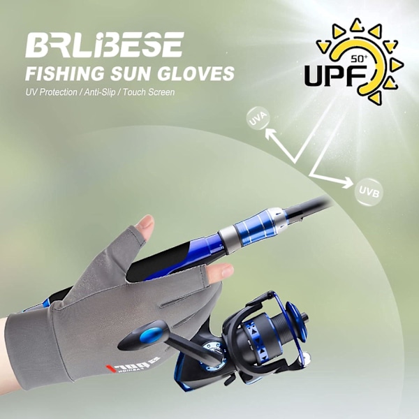 Fiskehandsker Mænd Kvinder UV Beskyttelse Kørehandsker UPF50+ Sol Vandring Anti-Slip Touch Screen Handsker til Kajak, Cykel, Padling, Kørsel, Kano