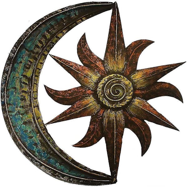 Vintage Metal Sol og Måne Vægkunst - Kreativ Havedekoration, Perfekt til Stue og Soveværelse (30x30cm)
