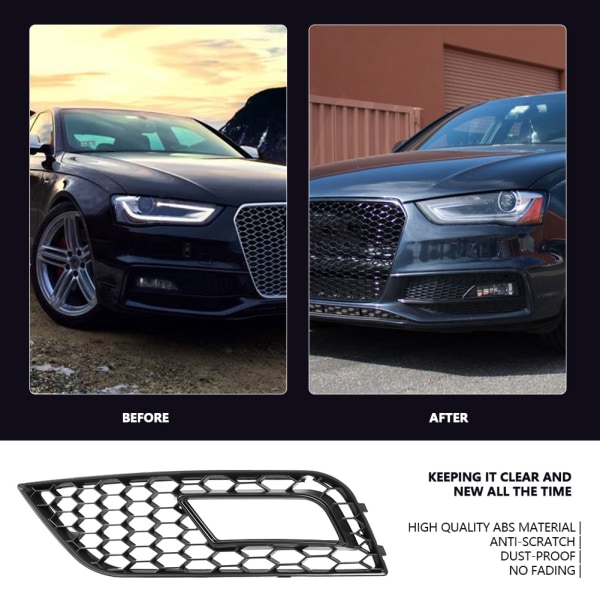 2 stk For RS4 Style Glossy Black Front Bumper Fog Light Grilles for Audi A4 B8.5 2013-2016