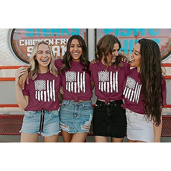 Naisten American Flag -paita lyhythihaiset rennot graafiset t-paidat tähtiraidoilla American Tee Top punainen l