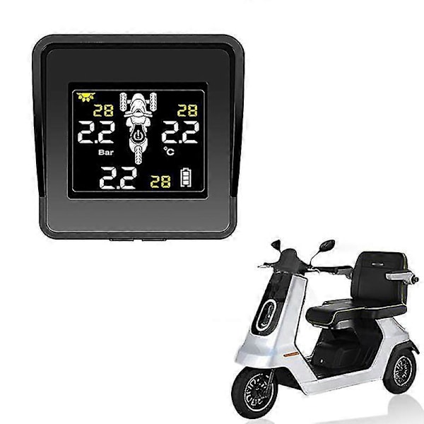 Solar Trådlöst Däcktrycksövervakningssystem Motorcykel TPMS Däcktrycksmätare LCD-skärm 3 Externa Sensorer
