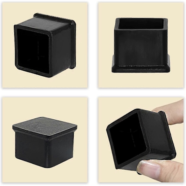 10 stk. tykke silikone benhætter til firkantede stoleben, sort gulvbeskyttelsesmåtte, 1-3/16 tommer x 1-3/16 tommer, 30 x 30 mm