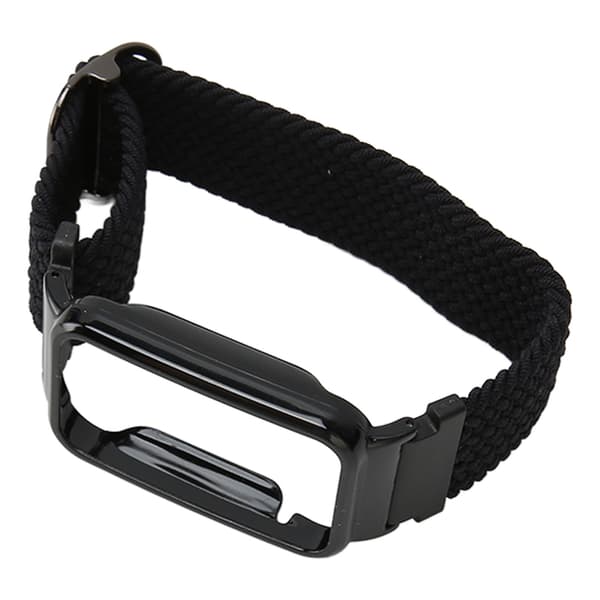Flätat Loop Armband för Mi Band 7 Pro Justerbart Elastiskt Nylon Loop Armband med Skyddsram Svart Bandfodral