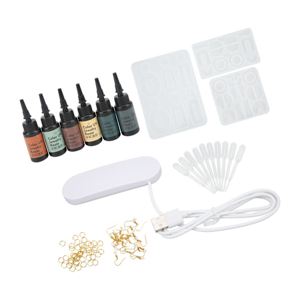 Resin Form Set med UV-lim Ring Öronkrok UV-lampa DIY Örhänge Molds Kit för örhängen Hängen Smycketillverkning