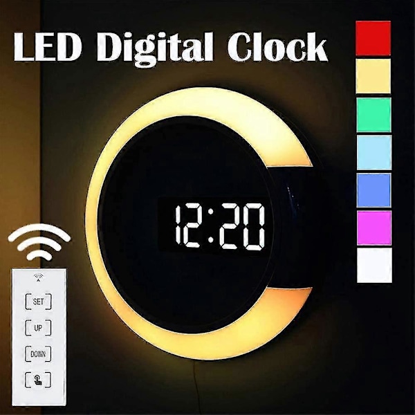 LED Väggklocka, Kreativ Fjärrkontroll, Digital Klocka, Ihålig Spegel