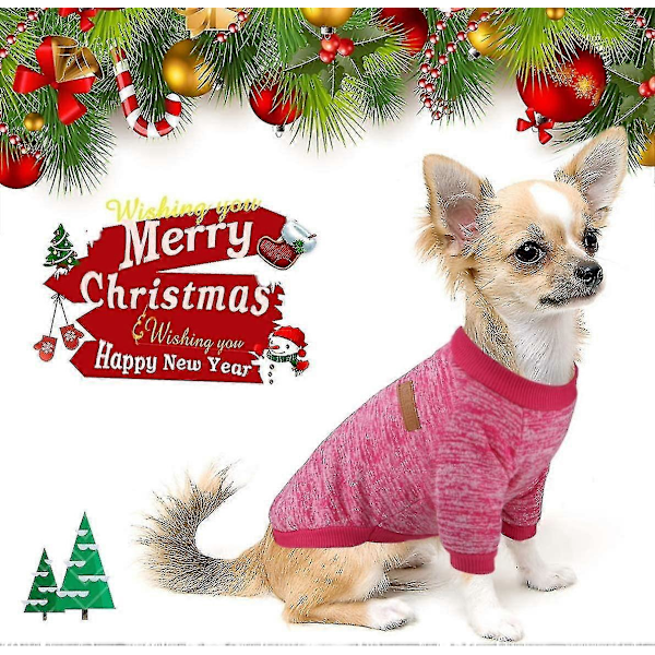 Strikket sweater til kæledyrshund, tyk og varm, vintertøj til kæledyrshund og kat, Zekai Pink L