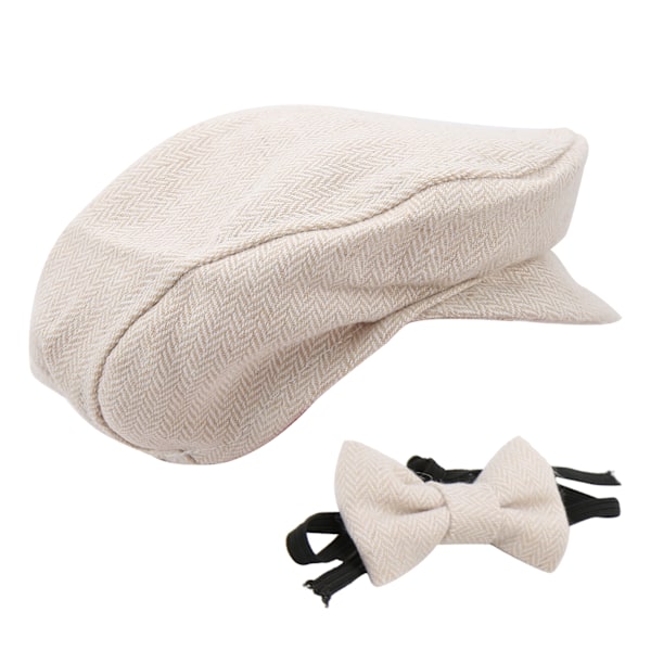 Platt keps gentleman hatt fluga fotografering prop spädbarn nyfödd baby fotografering rekvisita set (beige gentleman hatt fluga)