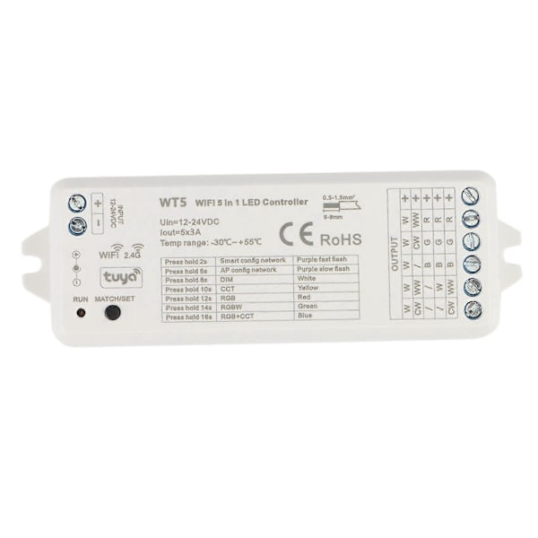 Tuya LED Controller 5 i 1 Dimmer CCT RGB RGBW RGBWW RGBCCT Strip Smart Life Wifi 2.4G RF Fjernbetjening Co