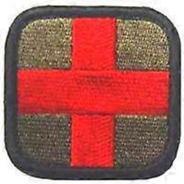Broderet burrelås patch, Oliven og Rød