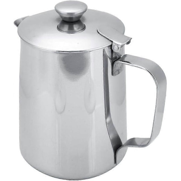 Kaffekopp i rostfritt stål Mjölkskumningskanna med lock för Latte Kaffe Art för kontor kök (600 ml)