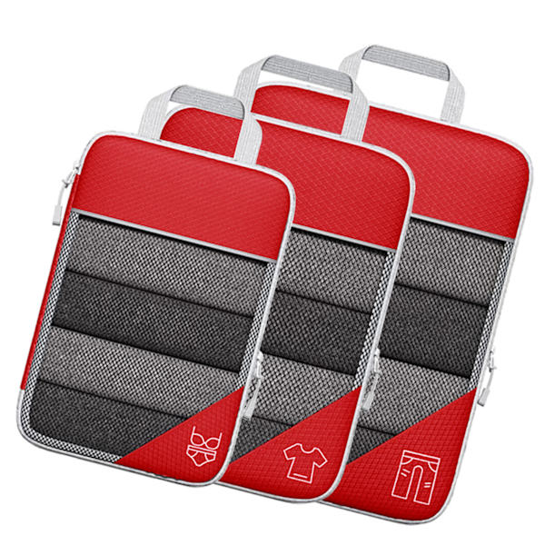 3-pack kompressionsförpackningskubkit Mesh Design Synlig Vattentät Bärbar för Resor Daglig Användning Röd
