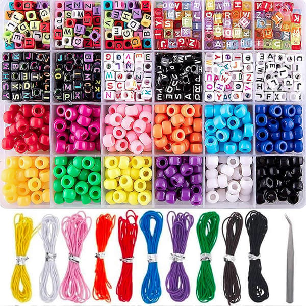 Akryl Bokstavspärlor DIY Set DIY Pärlade Armband Tillbehör med Elastiskt Rep Pincett 24 Grid