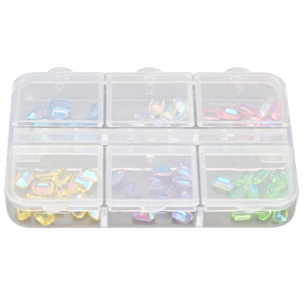 Neglekunsttilbehør 6 æsker Negle Rhinestones DIY Negle Krystaller Ottekantet Form Rhinestones