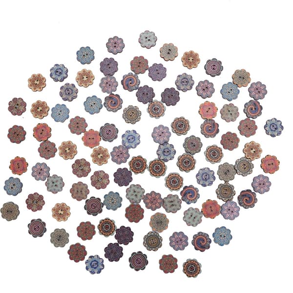 100 st 20 mm Retro Stil Vackert Mönster Blomformad Träknapp för DIY-hantverk