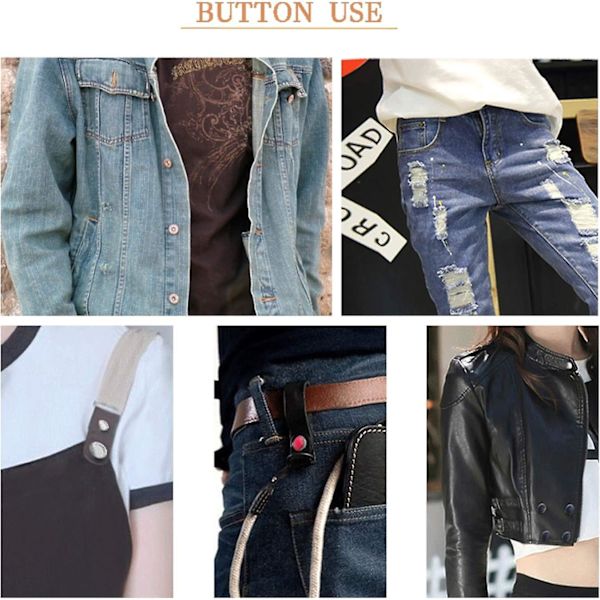 Justerbara jeansknappar - 6-pack, olika designer | Ingen sömnad krävs | Lätt att installera och återanvändbar